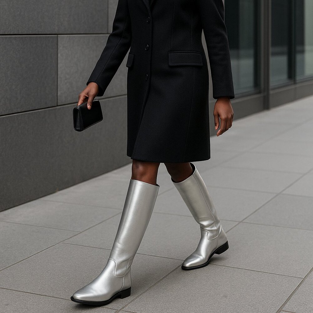 Khaite The Wooster Riding Boots Silver Metallic Leather  NWOT